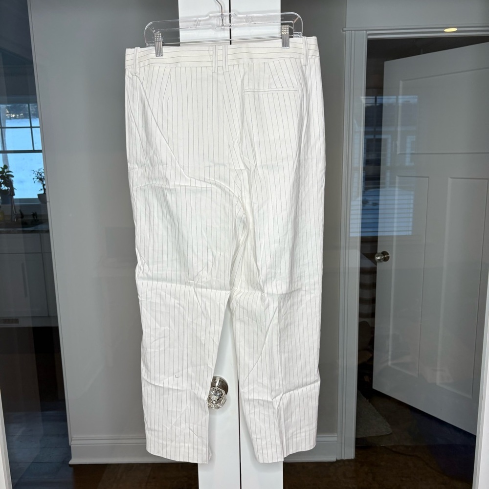 NWT J. Crew Pleated Tapered Pant Pinstripe Linen-viscose Blend Ivory Navy - Picture 3 of 6